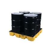 4 Drum Plastic Pallet, 66 Gallon Spill Capacity Without Drain, Yellow