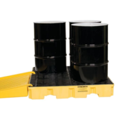 4 Drum Plastic Pallet, 66 Gallon Spill Capacity Without Drain, Yellow