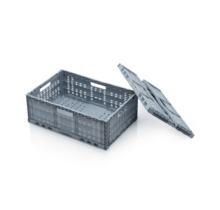 Folding Plastic Crate Perforated 60 x 40 x 22 cm Gray