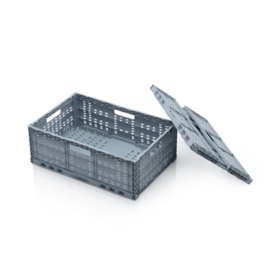 Folding Plastic Crate Perforated 60 x 40 x 22 cm gray