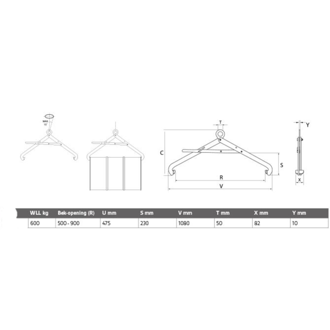 Barrel Clamp for Horizontal Lifting- Opening 5-900 mm