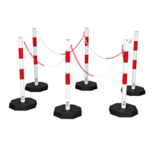 Steel Barrier Posts Set – 6 Posts with 25 m Chain (Heavy Duty, Red/White)