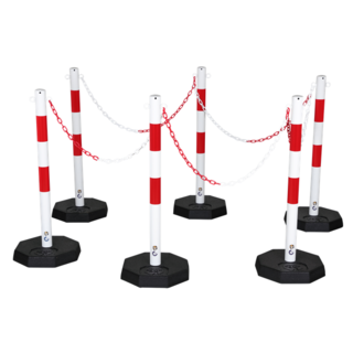 Barrier Steel Post set of 6 with 25m plastic chain Heavy duty Rubber base R/W