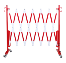 Expanding barrier red-white with wheels reflective marking extendable to 4 meters