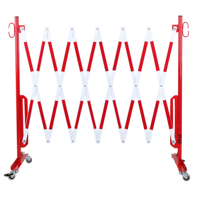 Expanding barrier red-white with wheels reflective marking extendable to 4 meters