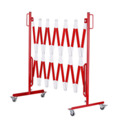 Expanding barrier red-white with wheels reflective marking extendable to 3,6 m