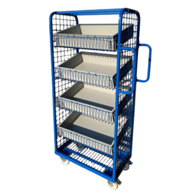 Order Picking Shelves Trolley 70x40x156cm with 4 Mesh Shelves. Demountable,