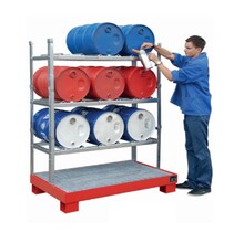 Drum rack shelves with sump tray 3x 60 Liter horizontal position