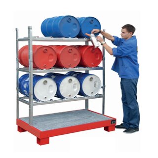 Drum rack shelves with sump tray 3x 60 Liter horizontal position
