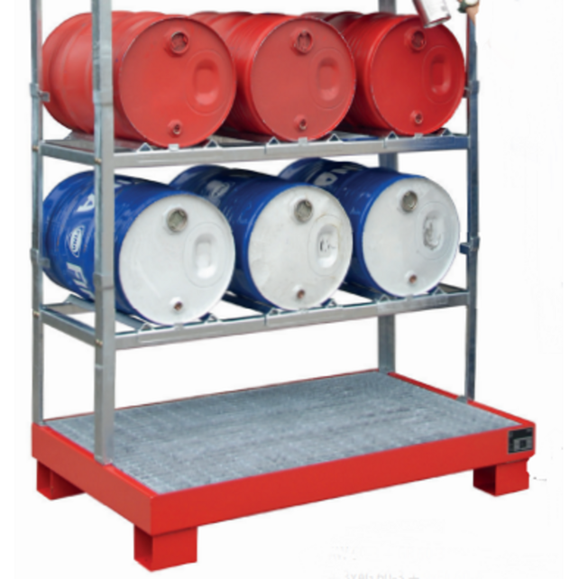 Drum rack  2 shelves with sump tray 3x 60 Liter horizontal position