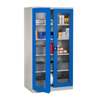 Cupboard with transparent doors, storage workshop cabinet W1000xD500xH1950 mm