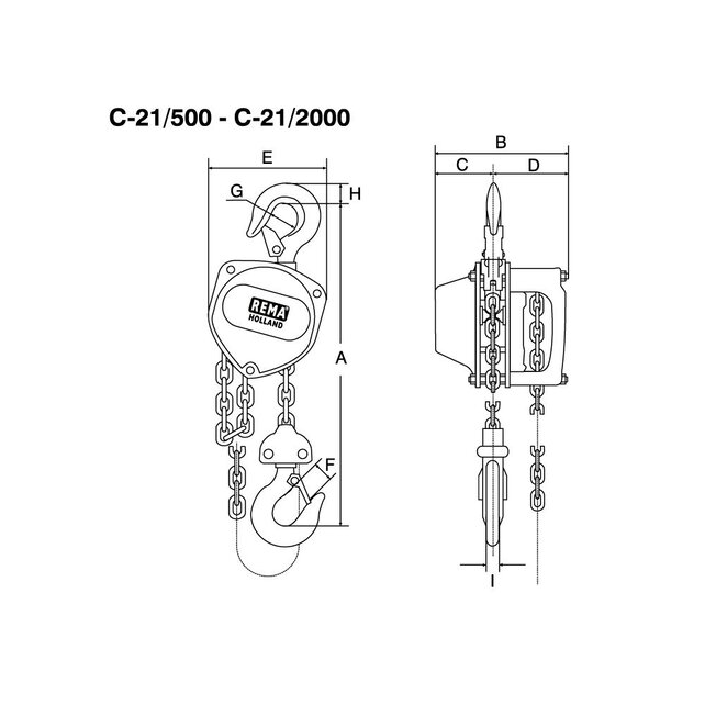 C-21 hand chain hoist Very compact and light body Made in Japan