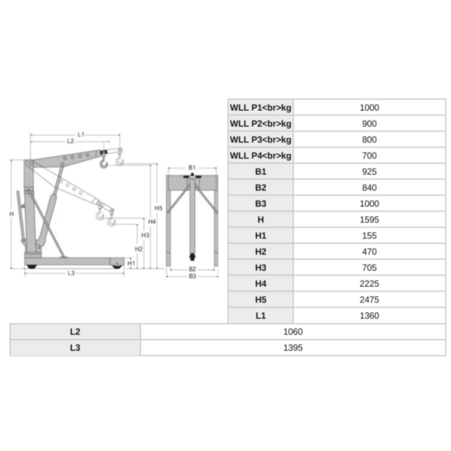 Workshop Crane Up To 1000 kg Foldable Arm Height: 2.47m On Wheels