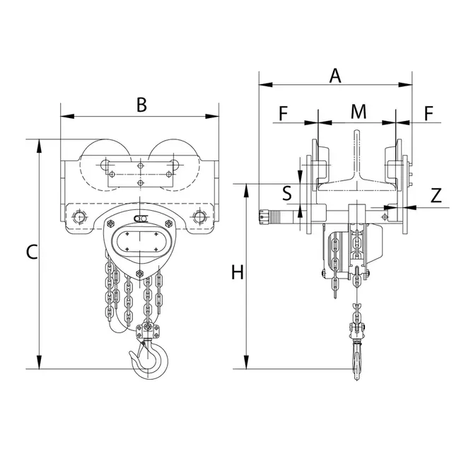 S20P Low headroom Hoist/Push trolley combination S20P Low headroom Hoist/Push trolley combination