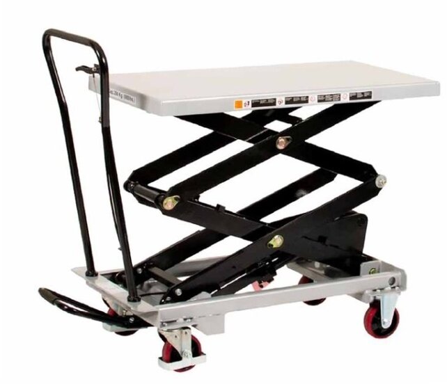 Lift table 800Kg double Scissor lift truck on wheels Height up to 1410mm Platform 1010x520mm Lift table 800Kg double Scissor lift truck on wheels Height up to 1410mm Platform 1010x520mm