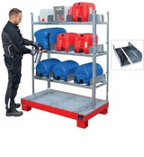 Horizontal storage and filling point drum shelf up to 9x60 Liters