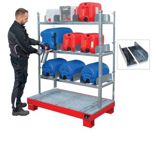 Horizontal storage and filling point drum shelf up to 9x60 Liters