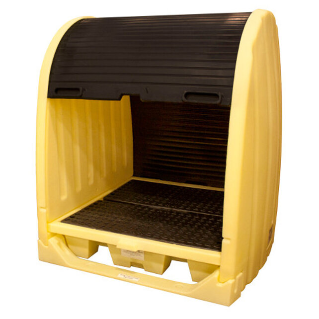 4 Drums Shed  with rolltop hard cover with spill pallet