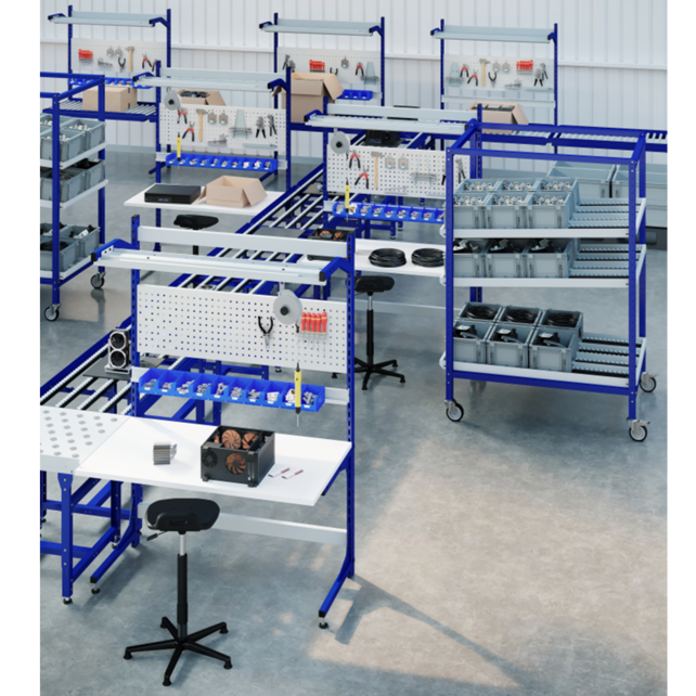 Production line workstation conveyor workbench 150 kg with worktop Production line workstation conveyor workbench 150 kg with worktop
