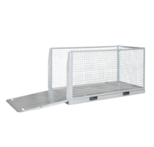 Material cage container for forklift with folding ramp