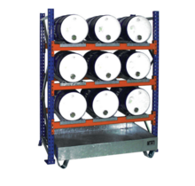 Drum Rack Shelves with Sump Tray 9 x 60 Litre Drums Horizontal