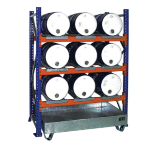 Drum Rack Shelves with Sump Tray 9 x 60 Litre Drums Horizontal