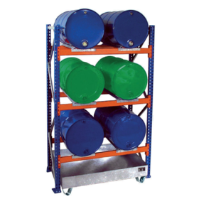 Drum rack shelves with sump tray 6 x 200 liter drums horizontal