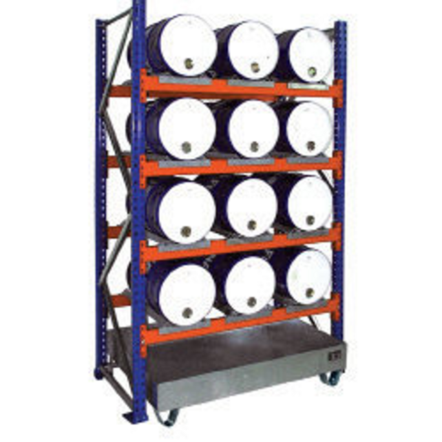 Drum Rack Shelves with Sump Tray 12 x 60 Liter Drums Horizontal