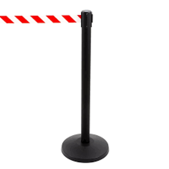 XL Barrier Post Black, Retractable Black/Red-White Belt 3.4m