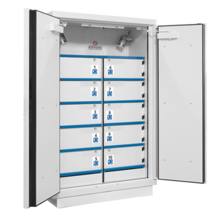 Lithium Battery Safety Cabinet 2 Doors, 10 Compartments, Key Lock – Fire Resistance 90 Min, 1950x1137x620 mm