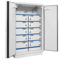 Lithium Battery Safety Cabinet 2 Doors, 10 Compartments, Digital Code Lock – Fire Resistance 90 Min, 1950x1137x620 mm