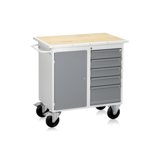 Mobile Workbench HD 200 | 5 Drawers & 1 Door Industrial Workbench Trolley