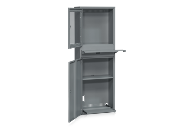 Computer Cabinet Flatscreen Grey – Industrial, Lockable 3-Compartment Cabinet with 20" Monitor Capacity