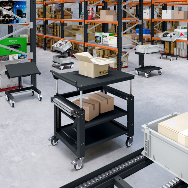 MANULOG height-adjustable platform trolley with hand crank (745–1000 mm), 300 kg