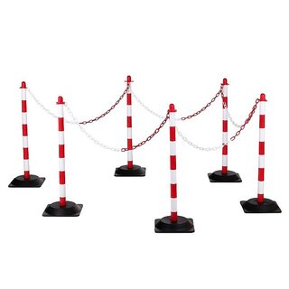 Chain posts made of polyethylene 6 Pieces 10m chain height 860 mm Ø40 mm Red/White