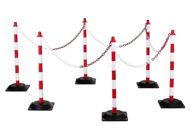 Chain posts made of polyethylene 6 Pieces 10m chain height 860 mm Ø40 mm Red/White