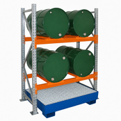 4 Drum Horizontal Steel Drum Rack with 270L Sump Tray – 2 Levels, 600kg per Level