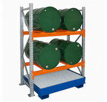 4 Drum Horizontal Steel Drum Rack with 270L Sump Tray – 2 Levels, 600kg per Level