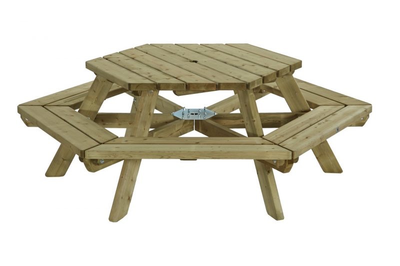 Robuuste picknicktafel zeshoek 228 x x 200 cm