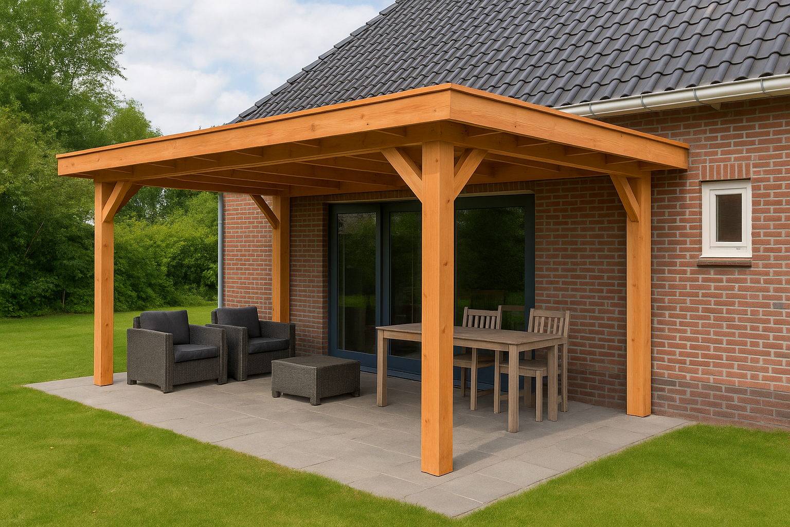 Douglas overkapping aan huis 250 x 600 x 250 cm