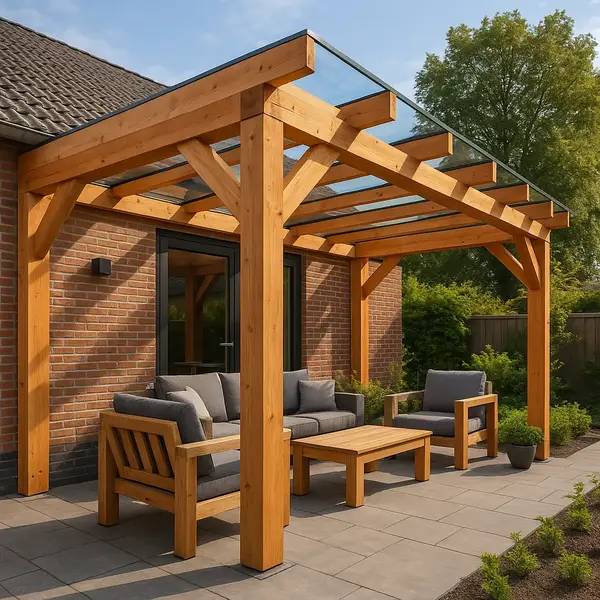 Terrasoverkapping douglashout 250 x 450 cm