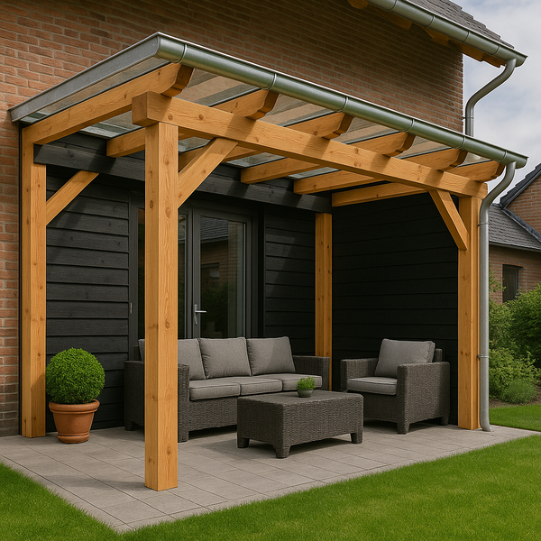 Terrasoverkapping douglashout 250 x 450 cm