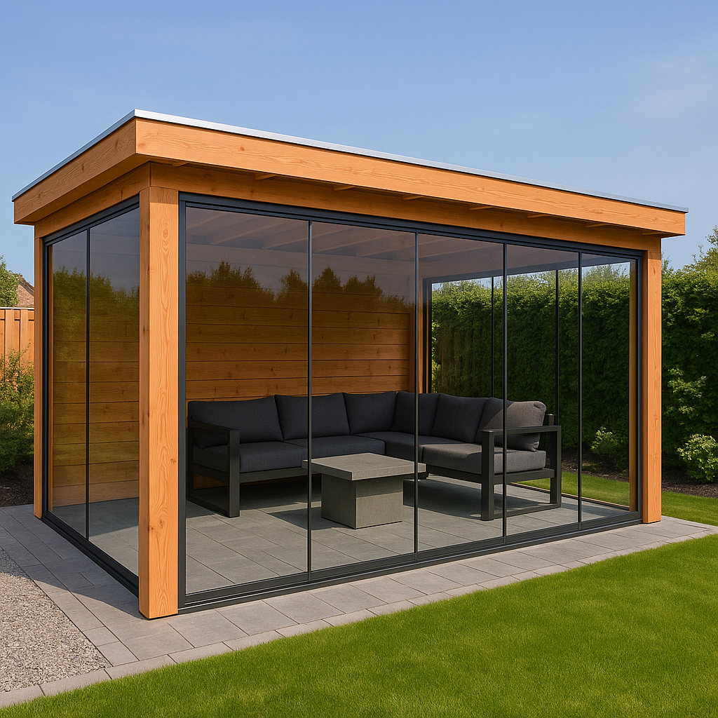 Glazen schuifwand 5-rail