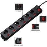 Stekkerdoos zwart 6-voudig met schakelaars en overspanningsbeveiliging