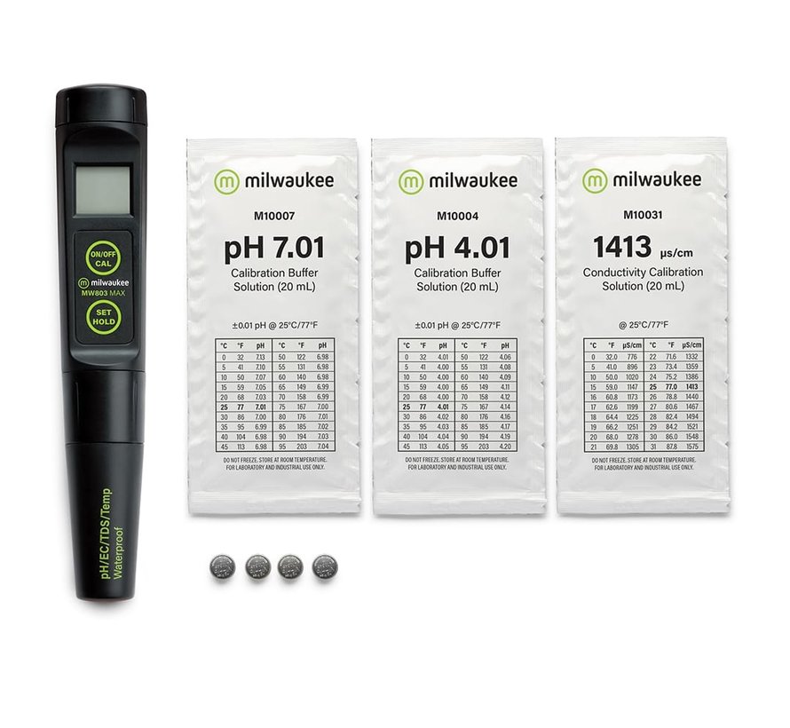 Milwaukee MW803 MAX waterdichte 4-in-1 pH + EC + TDS + temperatuur tester met vervangbare  elektrode