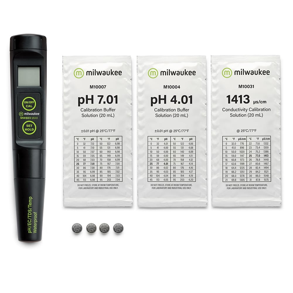 Milwaukee MW803 MAX waterdichte 4-in-1 pH + EC + TDS + temperatuur tester met vervangbare  elektrode