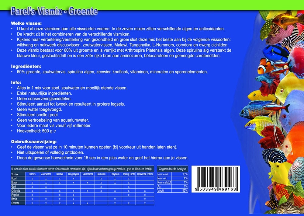 Parels Vismix Groente 500 gram - diepvriesvoer