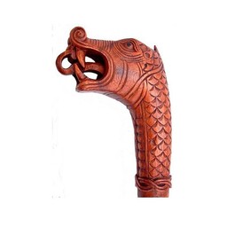 Wooden walking stick with Midgard snake - Celtic Webmerchant