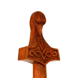 Wooden walking stick with Thor's hammer and raven head - Celtic Webmerchant