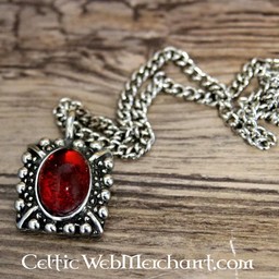 Tudor necklace Elisabeth, red gem, silvered - Celtic Webmerchant